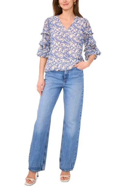 Vince Camuto Print Bubble Sleeve Top In Blue