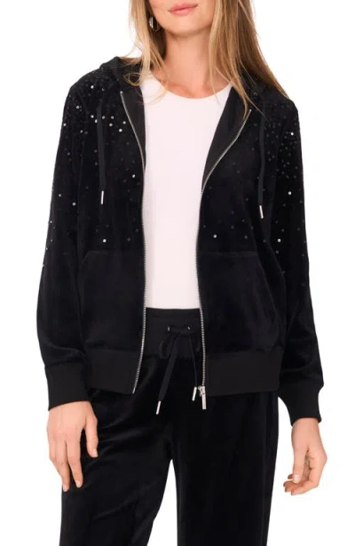 Vince Camuto Sequin Front Zip Hoodie In Black