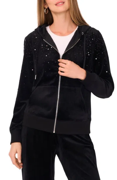 Vince Camuto Sequin Front Zip Hoodie In Black