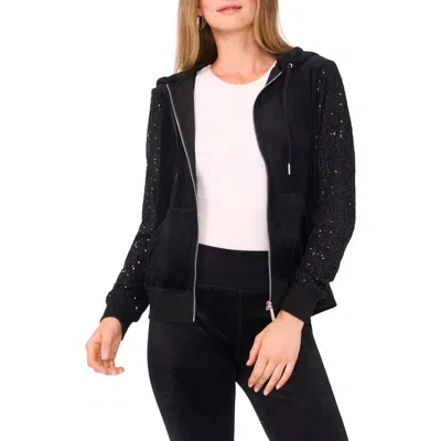 Vince Camuto Sequin Sleeve Hoodie In Black