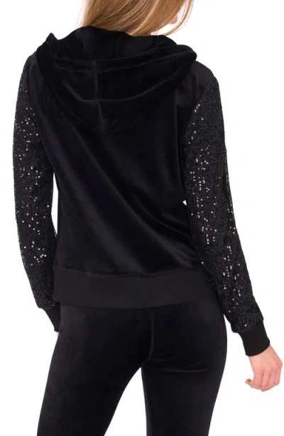 Vince Camuto Sequin Sleeve Hoodie In Black