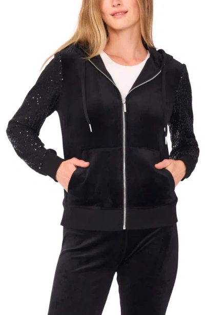 Vince Camuto Sequin Sleeve Hoodie In Black
