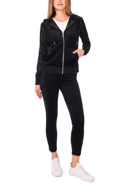 Vince Camuto Sequin Sleeve Hoodie In Black