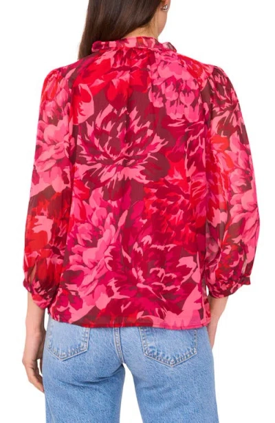 Vince Camuto Floral Print Tie Neck Top In Red