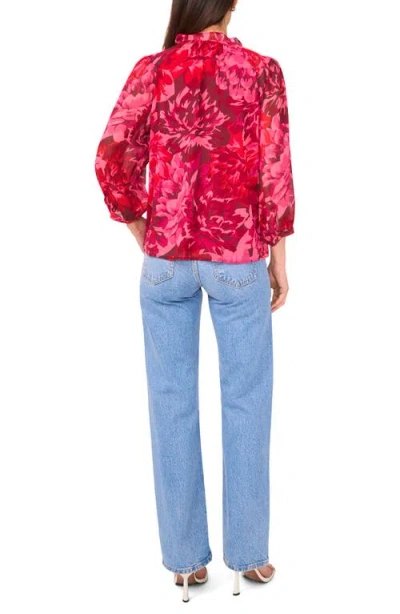 Vince Camuto Floral Print Tie Neck Top In Red