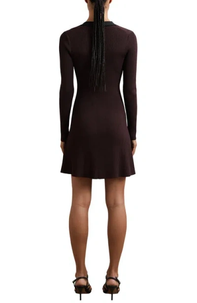 Reiss Burgundy/black Craft-stitch Rib-knit Mini Dress In Purple