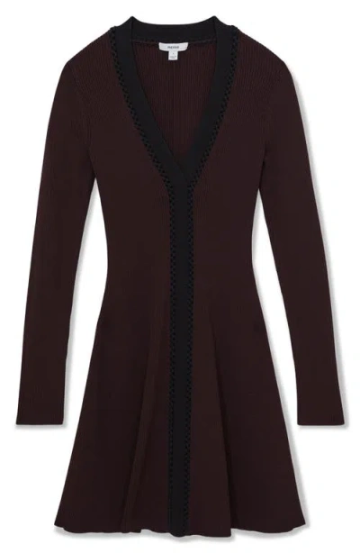 Reiss Burgundy/black Craft-stitch Rib-knit Mini Dress In Purple