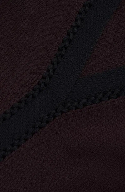 Reiss Burgundy/black Craft-stitch Rib-knit Mini Dress In Purple