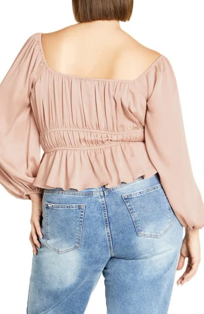 City Chic Georgie Shirred Satin Top In Neutral