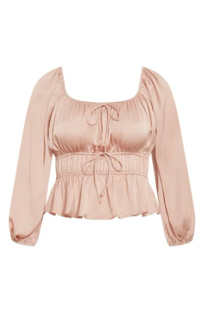 City Chic Georgie Shirred Satin Top In Neutral