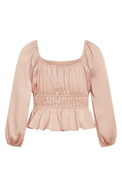 City Chic Georgie Shirred Satin Top In Neutral