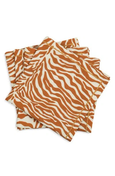 Matouk Regine Set Of 4 Linen Zebra Stripe Linen Napkins In Brown