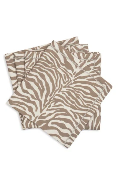 Matouk Regine Set Of 4 Linen Zebra Stripe Linen Napkins In Brown