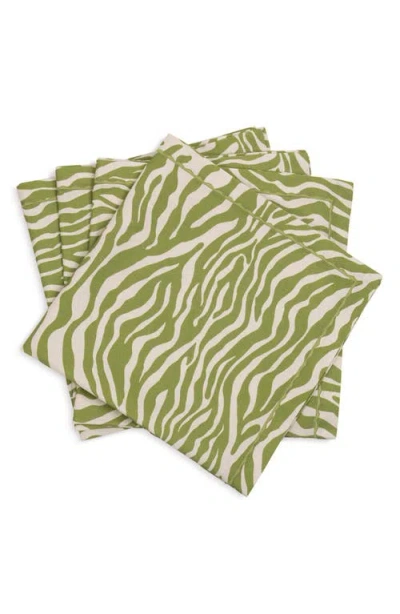 Matouk Regine Set Of 4 Linen Zebra Stripe Linen Napkins In Green