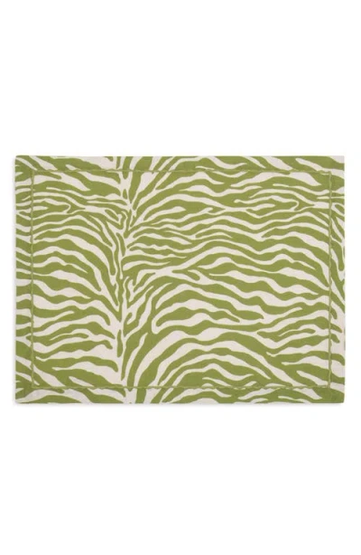 Matouk Regine Set Of 4 Linen Zebra Stripe Linen Placemats In Green