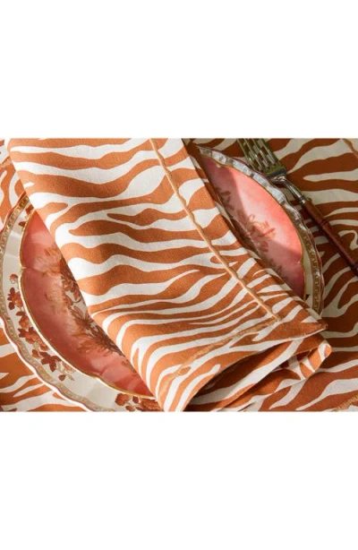 Matouk Regine Set Of 4 Linen Zebra Stripe Linen Placemats In Brown