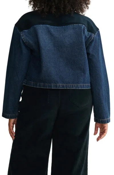 Warp & Weft Warp+weft Avl Crop Denim Jacket With Corduroy Collar In Blue