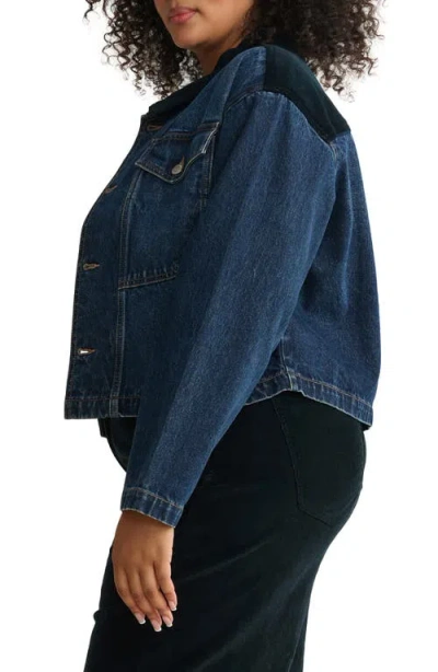 Warp & Weft Warp+weft Avl Crop Denim Jacket With Corduroy Collar In Blue