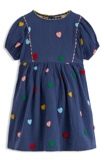 Mini Boden Kids' Puff Sleeve Double Cloth Dress In Blue