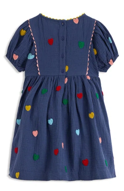 Mini Boden Kids' Puff Sleeve Double Cloth Dress In Blue