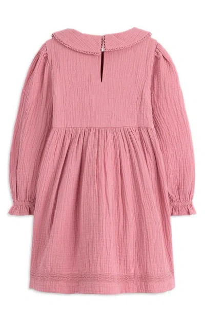 Mini Boden Kids' Smocked Long Sleeve Cotton Gauze Dress In Pink
