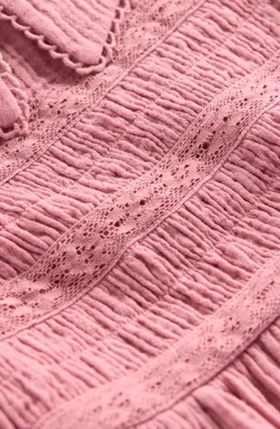 Mini Boden Kids' Smocked Long Sleeve Cotton Gauze Dress In Pink