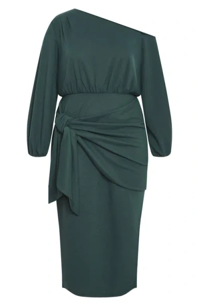 City Chic Alysia Long Sleeve Midi Dress In Green