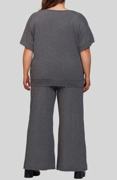 24seven Comfort Apparel Plus Size Boat Neck Top And Wide Leg Pants Set In Gray