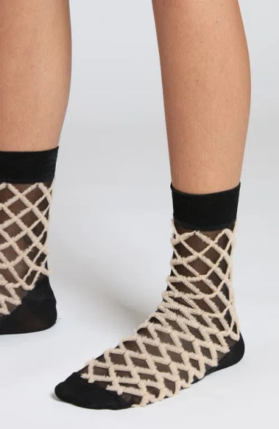 Stems Fringe Diamond Crew Socks In Black