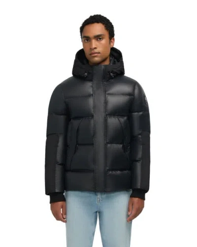 Pajar Nuray Mixed Media Color Block Puffer With Fixed Hood In Black