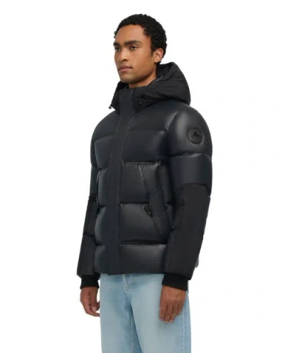 Pajar Nuray Mixed Media Color Block Puffer With Fixed Hood In Black