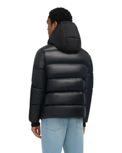 Pajar Nuray Mixed Media Color Block Puffer With Fixed Hood In Black