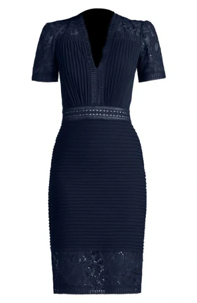 Tadashi Shoji Pintuck Lace Inset Cocktail Dress In Blue