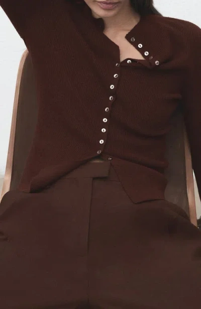 Mango Fine Rib Knit Cardigan Chocolate In Brown