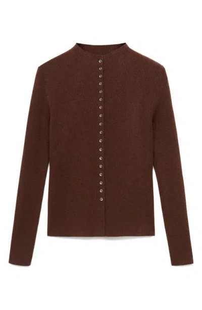 Mango Fine Rib Knit Cardigan Chocolate In Brown