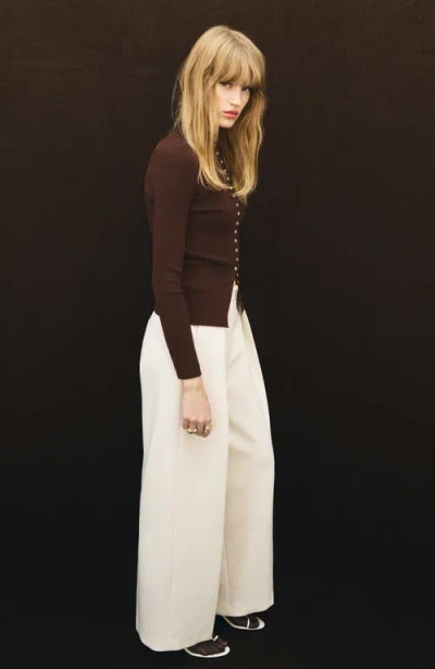 Mango Fine Rib Knit Cardigan Chocolate In Brown