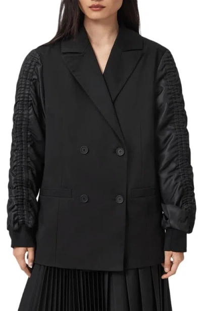 Allsaints Womens Black Lorna Cotton And Shell Blazer Jacket