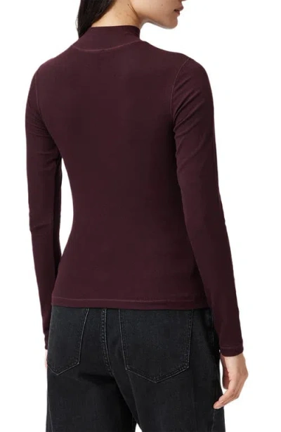 Allsaints Rina Mock Neck Long Sleeve Rib Top In Burgundy