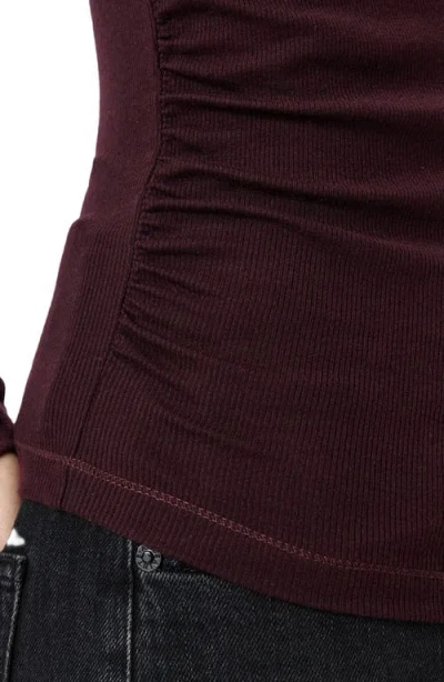 Allsaints Rina Mock Neck Long Sleeve Rib Top In Burgundy