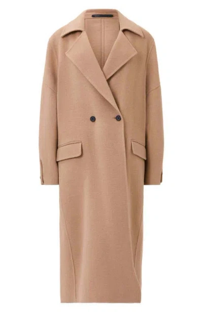 Allsaints Womens Camel Brown Sellema Notched-lapel Wool Blend Coat In Brown