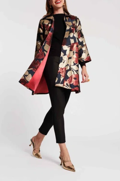 Frances Valentine Cornelia Swing Coat In Floating Floral Jacquard In Multi