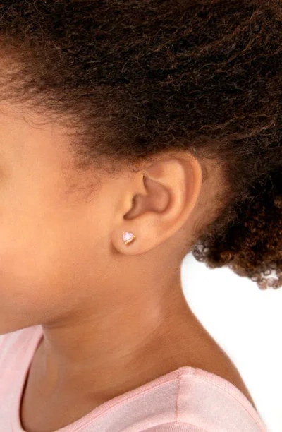 Tiny Blessings 14k Gold Pink Dazzling Heart Studs Screw Back Earrings In Pink