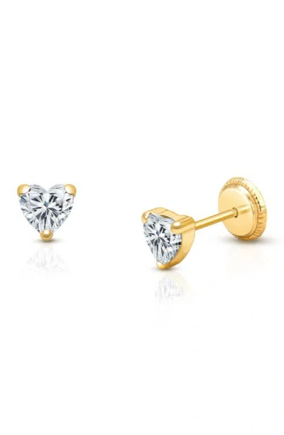 Tiny Blessings 14k Gold 4mm Clear Heart Studs Screw Back Earrings In Brown