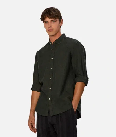 Industrie Australia The Tennyson Linen Blend Long Sleeve Shirt In Green