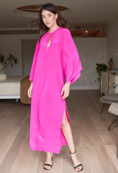 Ocean + Main Ocean+main Kimono Sleeve Silk Dress In Pink