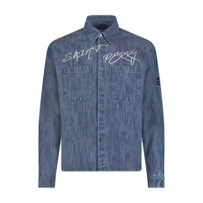 Saint Perry Maze Denim Shirt In Blue