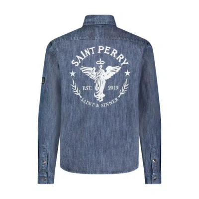 Saint Perry Maze Denim Shirt In Blue
