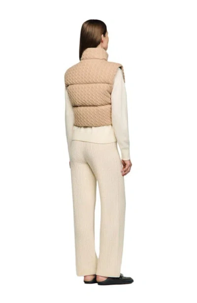 Sandro Womens Beige Short Sleeveless Cable-knit Wool Puffer Jacket In Nude