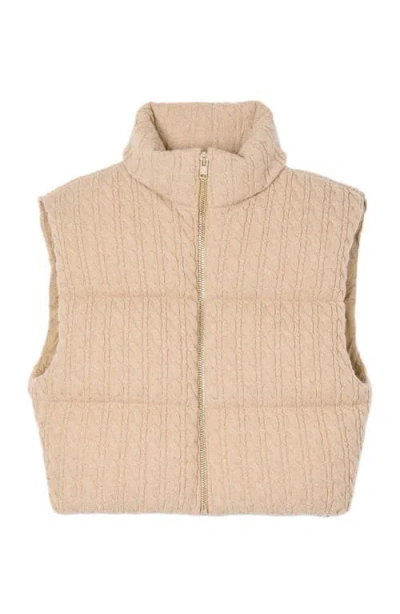 Sandro Womens Beige Short Sleeveless Cable-knit Wool Puffer Jacket In Nude