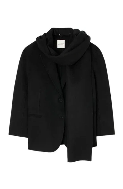 Sandro Short Coat With Integrated Scarf In Black